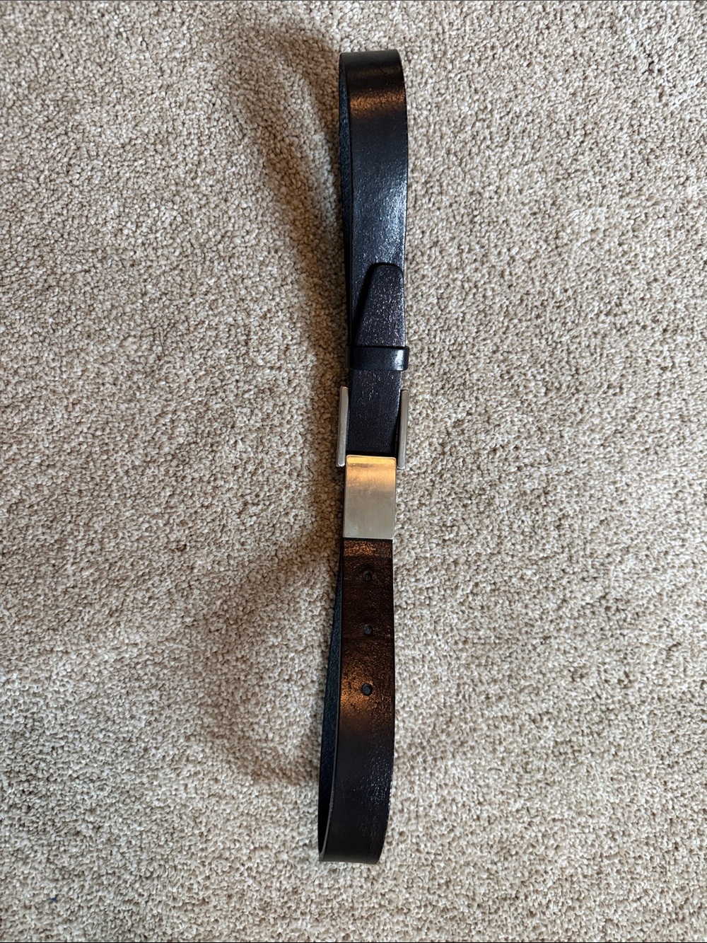 Express Black Leather Belt with Silver Buckle